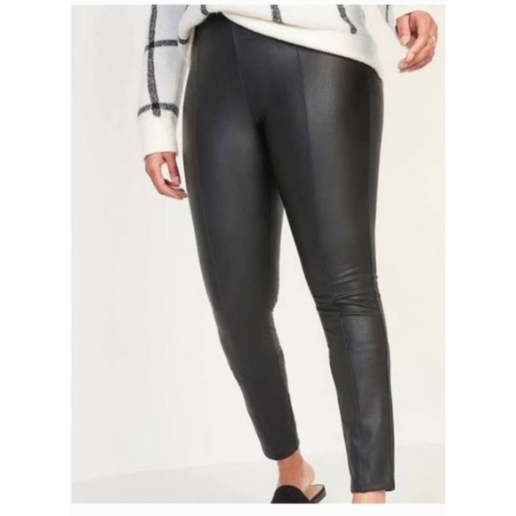 Old Navy Stevie pants black pleather faux leather ponte XL high rise womens - Picture 6 of 6